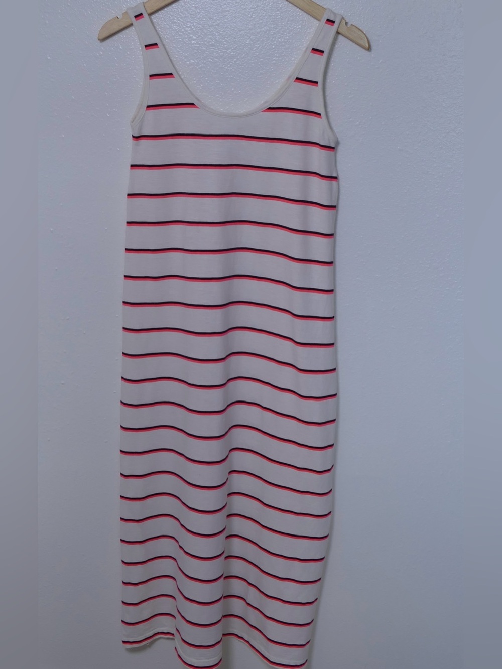 Havaianas Brazil Ivory Neon Coral Navy Striped Tank Maxi Dress XS Side Slits
